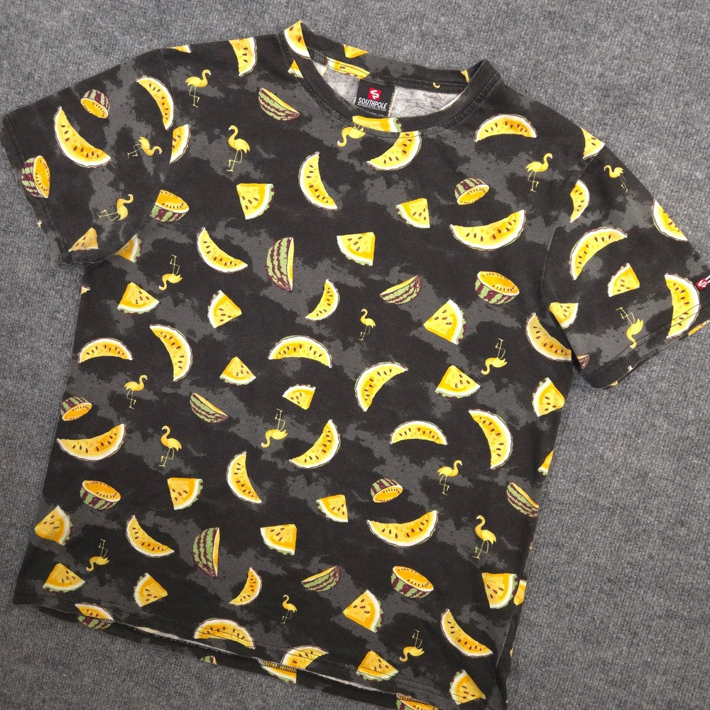 Southpole T Shirt Mens XL Gray Black Tie Dye Watermelon Flamingo Bird Crewneck